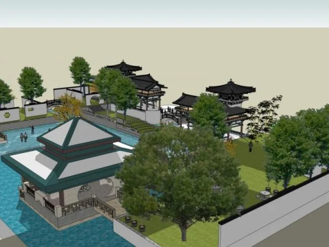 Sketchup Landscape Model | Water Park Landscape, Waterfront Landscape, Chinese Style