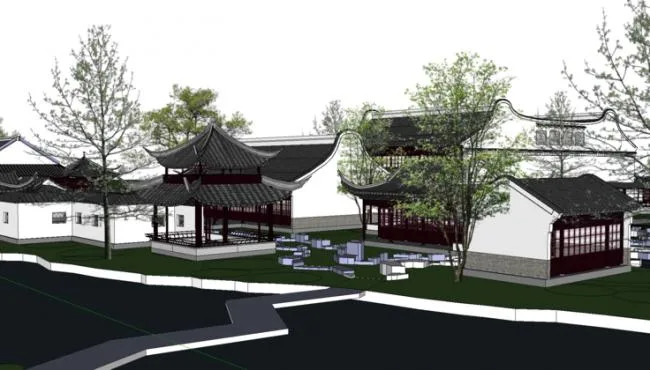 Sketchup Landscape Model | Chinese Garden, Chinese Style, Courtyard Landscape