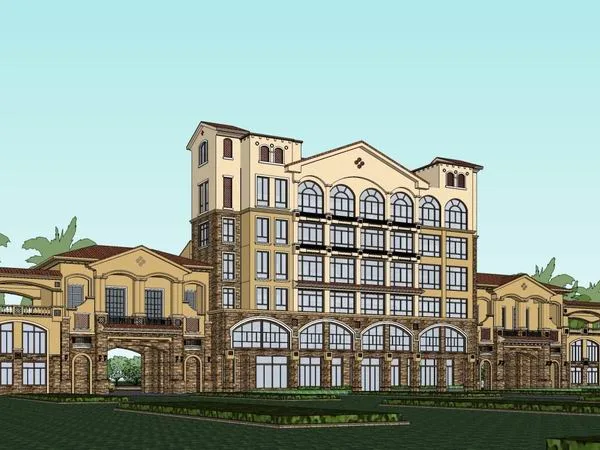 Classical Multi-Story Hotel Model in SketchUp