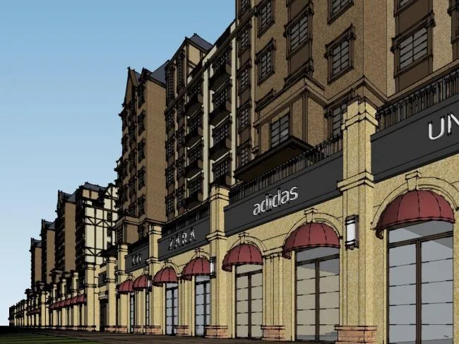 Sketchup Villa Model | Row Villa, German Style, Multi story Garden Villa, Ground Floor Commercial, Western Neoclassical