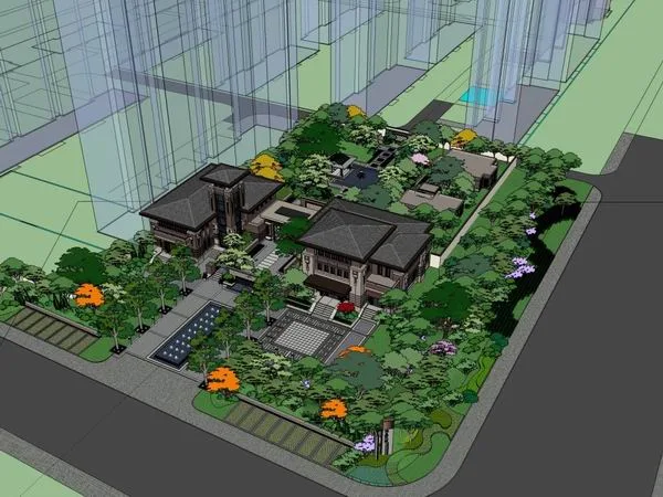SketchUp Multi-Story Residential and Sales Office Model in Classical Style