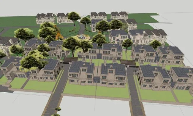 Sketchup Villa Model | Single Family Villa, French, Classical Style, Double Split Villa, Villa Cluster