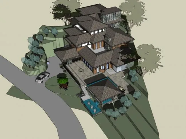 Sketchup Villa Model | Stacked Villa, Modern Style