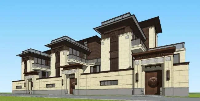 Sketchup Villa Model | Row Villa, Chinese Style