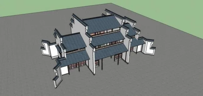 Sketchup Business Model | Multi story commercial building, Huizhou style, ancient architecture, Chinese style