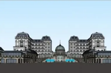 SketchUp Residential Designs: Multi-Story Clubhouse and Apartment with Classical Style and Glass Dome-BIM WORLD