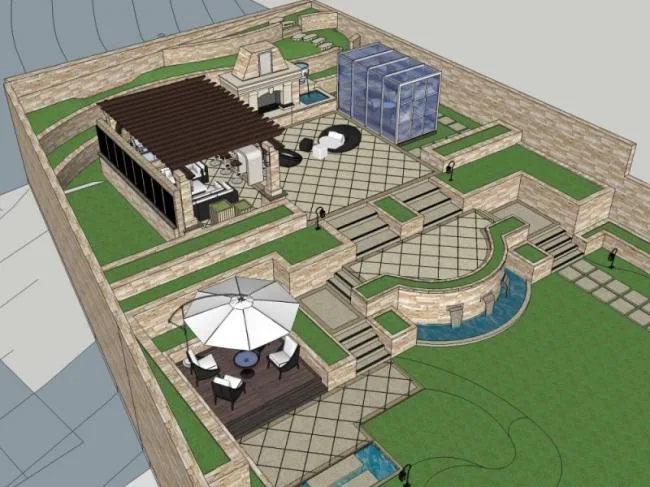 Sketchup Landscape Model | Villa Courtyard Landscape, Classical Style