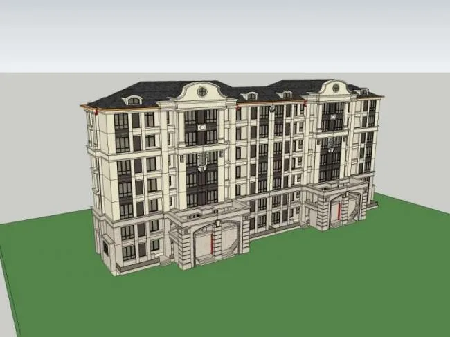 European-Style Multi-Story Residential Model in SketchUp