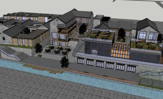 Sketchup Business Model | Multi story Huizhou style Commercial Street, Modern Chinese Style