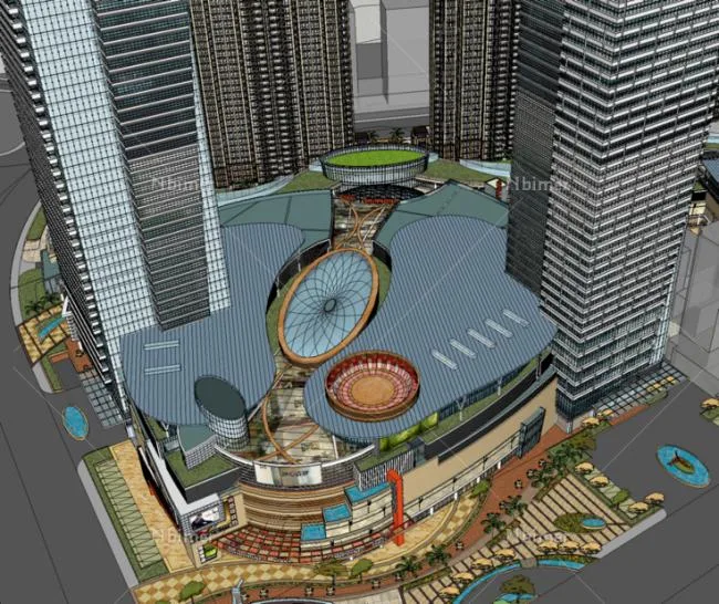Sketchup Complex Model | Multi story High rise Complex, Commercial Street Pedestrian Street, Commercial Center, Modern Style
