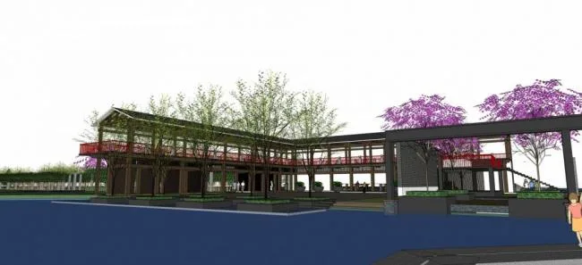 Sketchup Landscape Model | Park Landscape, Bridge, Urban Sketch, Dam, Multi story, Chinese Style