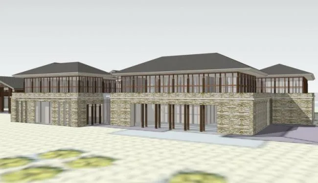 SketchUp Multi-Story Resort Hotel Model Featuring Modern Chinese Design