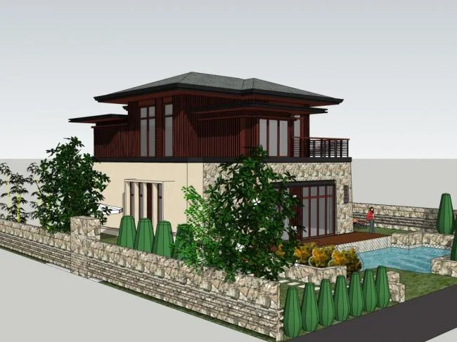Sketchup Villa Model | Single Family Villa, Classical Style