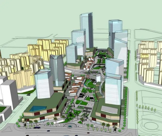 Sketchup Business Model | Multi story Commercial Street, Modern Style