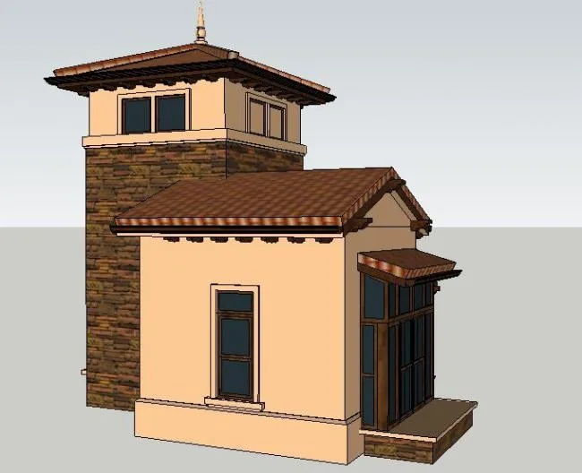 Sketchup sketch model | European style booth tower model material component, classical sketch