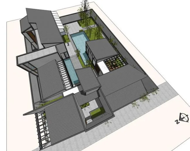 Sketchup Residential Model | Su Bo style Villa, Residential Courtyard, Chinese Style, Water Landscape