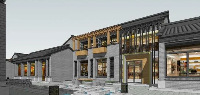 Sketchup Business Model | Multi story Commercial Street, New Chinese Style