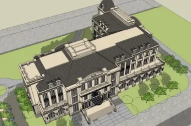 SketchUp Business Model: Multi-Story Classical Style Clubhouse Design-BIM WORLD