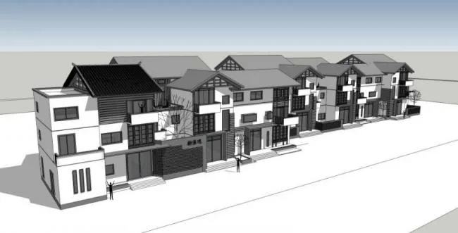 Sketchup Villa Model | Row Villa, Chinese Style