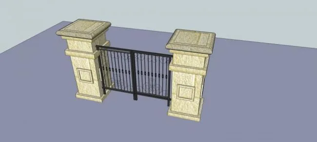 SketchUp Material Model: Classical Courtyard Gate and Architectural Elements