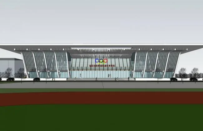 Modern Single-Story Sports Center Model in SketchUp with Views