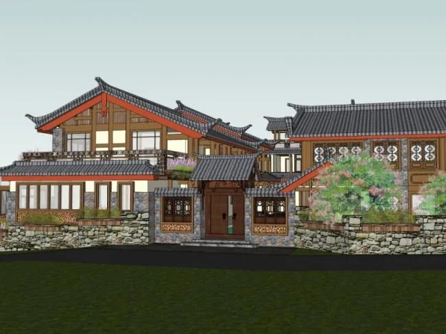 Sketchup Hotel Model | Multi story Hotel, Chinese Style