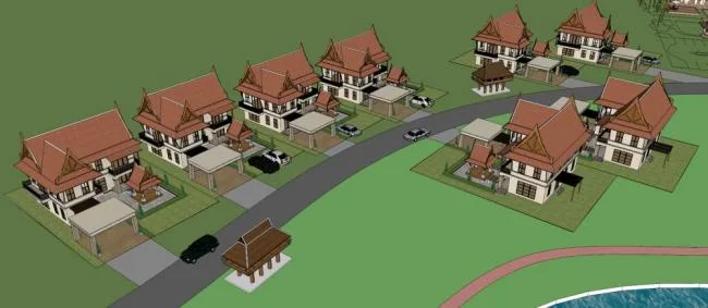 Sketchup Villa Model | Single Family Villa Cluster, Southeast Asian Classical Style