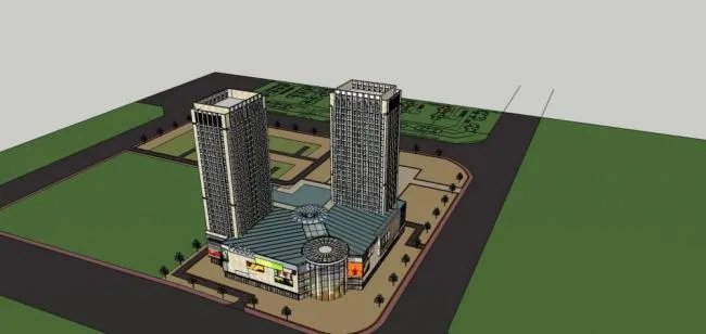 Sketchup Complex Model | High rise commercial complex, hotel office, shopping mall, commercial podium, modern style