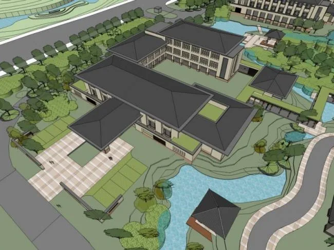 Modern Chinese-Style Multi-Story Resort Hotel Model in SketchUp