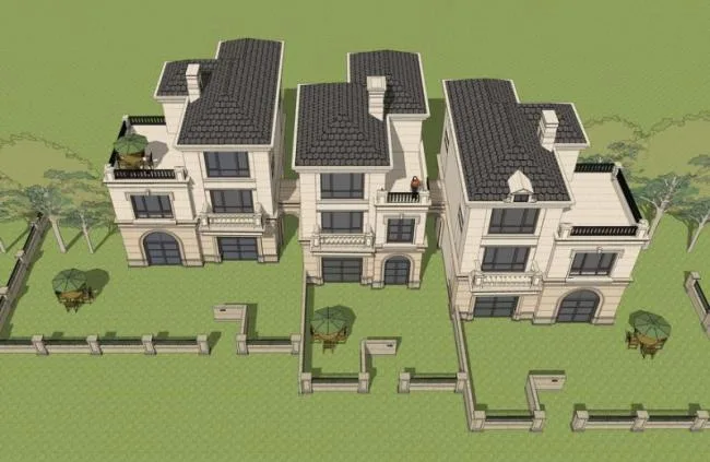 Sketchup Villa Model | Single Family Villa, French Style Classical Style