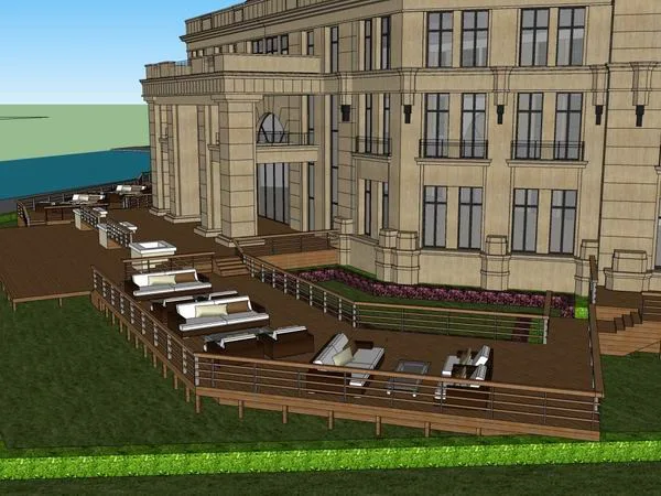Classical Multi-Story Resort Hotel and Clubhouse Model in SketchUp