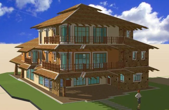 Sketchup Hotel Model | Multi story hotel style vacation villa, classical style