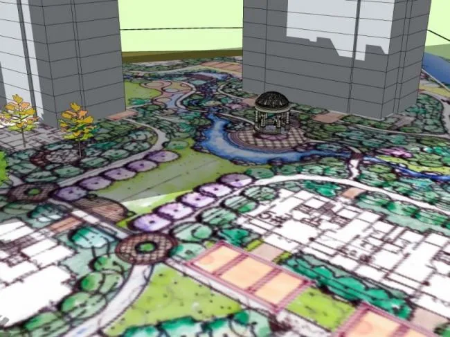 Sketchup Landscape Model | Entrance Landscape of the Community, Classical Style