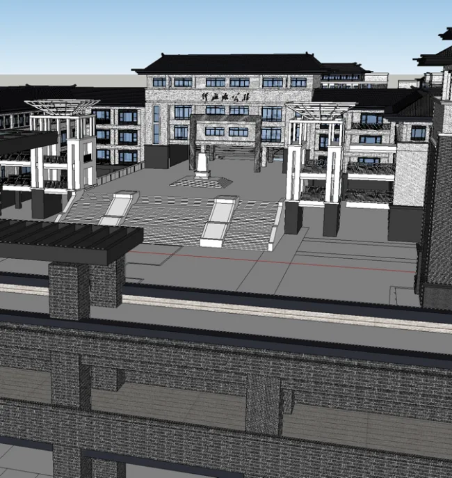 Sketchup Planning Model | Administrative and School Planning, New Chinese Style