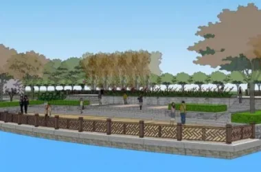 SketchUp Landscape Model: Large-Scale Riverside Park with Bridge and Chinese-Style Urban Design-BIM WORLD