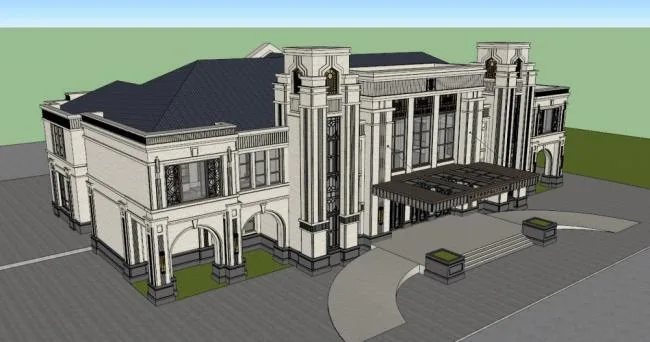 Sketchup Business Model | Multi story Clubhouse, Commercial Building, Western Neoclassical
