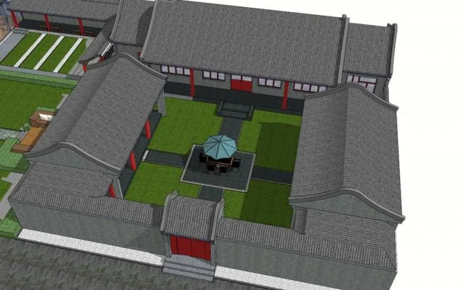 Sketchup Residential Model | Multi story Courtyard with Inner Courtyard, Residential, Chinese Style