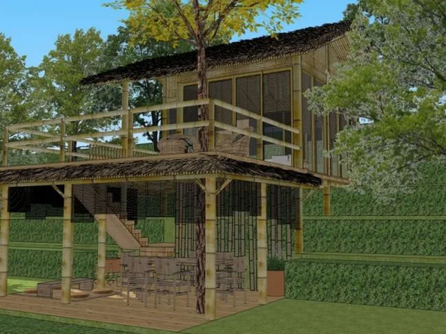 Sketchup Landscape Model | Bamboo House, Classical Style