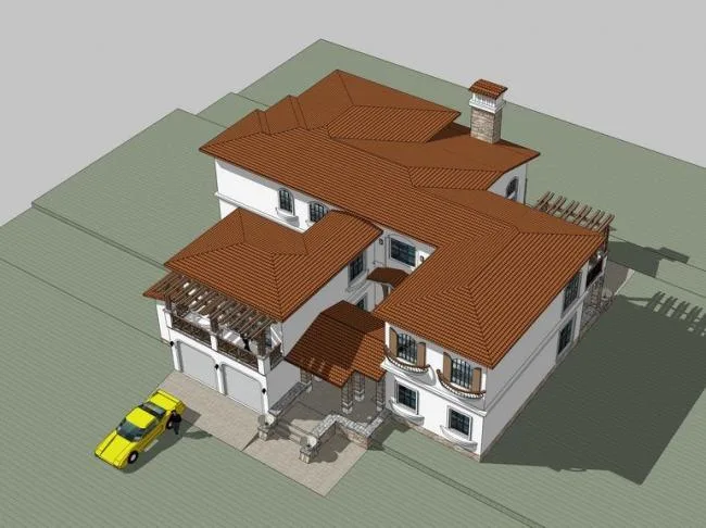 SketchUp Villa Model: Solo Classical Spanish-Style Residence