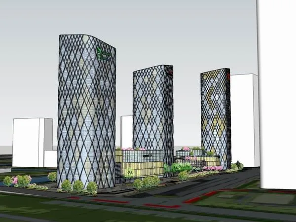 SketchUp Model of a Modern High-Rise Office and Hotel Complex
