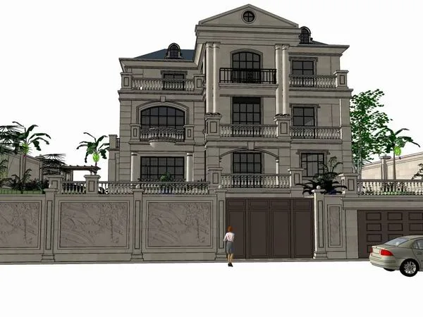 Sketchup Villa Model | Single Family Villa, Classical Style