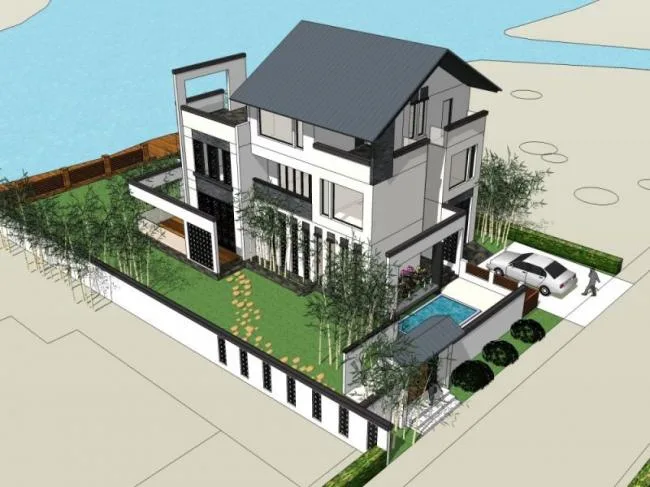 Sketchup Villa Model | Solo Villa, Modern Style