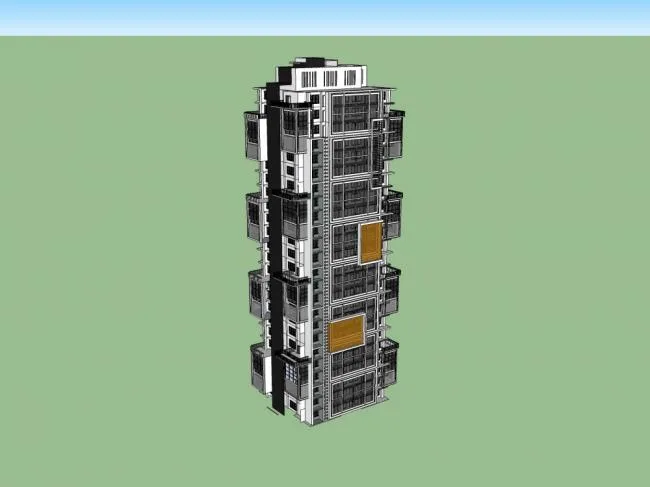 Sketchup Residential Model | High rise residential building, modern style, 24 floors