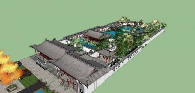 Sketchup Landscape Model | Chinese Garden, Landscape, Pavilion, Park, Dam, Multi story