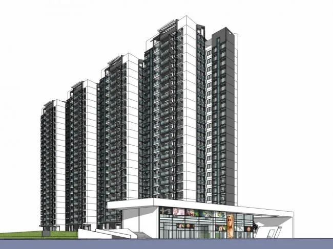 Modern 23-Story High-Rise Residential Building SketchUp Model