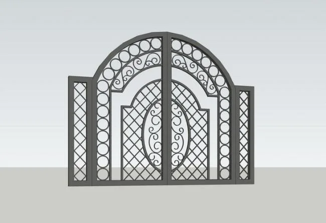 SketchUp Material Model: Iron Entrance Gate and Landscape Components