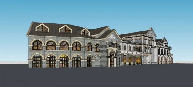 SketchUp Business Model: Multi-Story Commercial Street in Traditional Chinese Style
