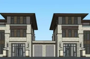 SketchUp Villa Model: Modern Asian Double Split Design-BIM WORLD