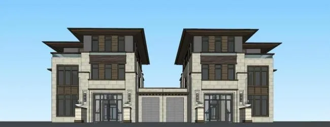 SketchUp Villa Model: Modern Asian Double Split Design