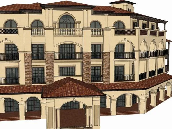 Sketchup Hotel Model | Multi story resort style hotel, classical style